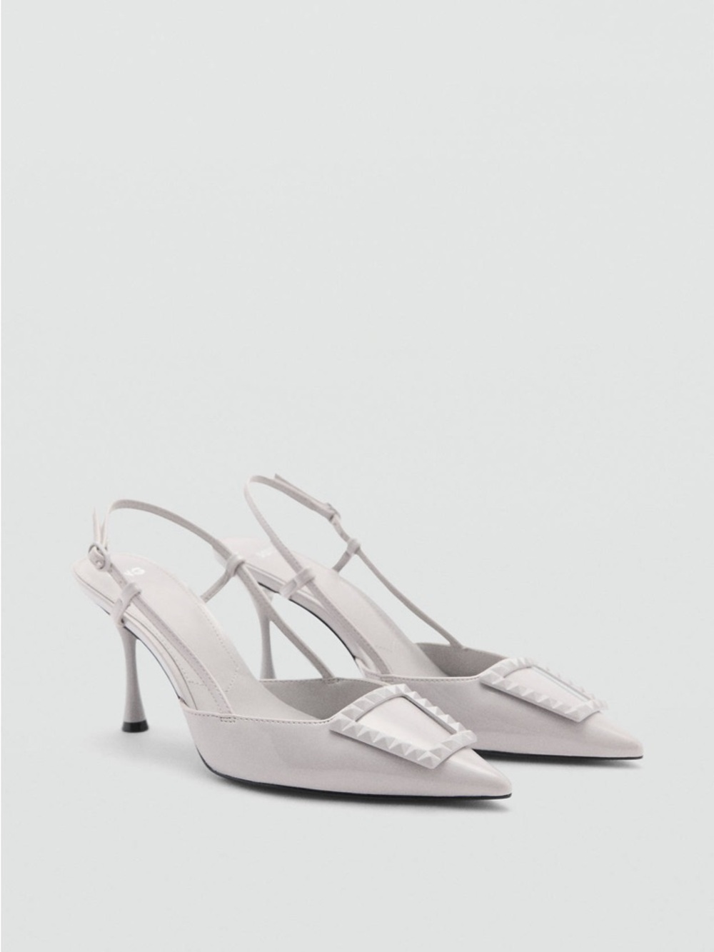 Mango Patent Leather Slingback Heeled Shoes in a soft light grey US 7.5 Euro 38